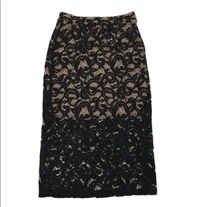 FASHION MAGAZINE Black pattern Lace Midi Skirt S